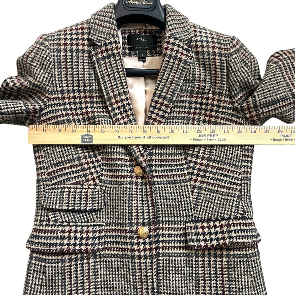 J.Crew Schoolboy Blazer Plaid Wool Brown Tan Gold Buttons Women’s Size 0 - Picture 8 of 10